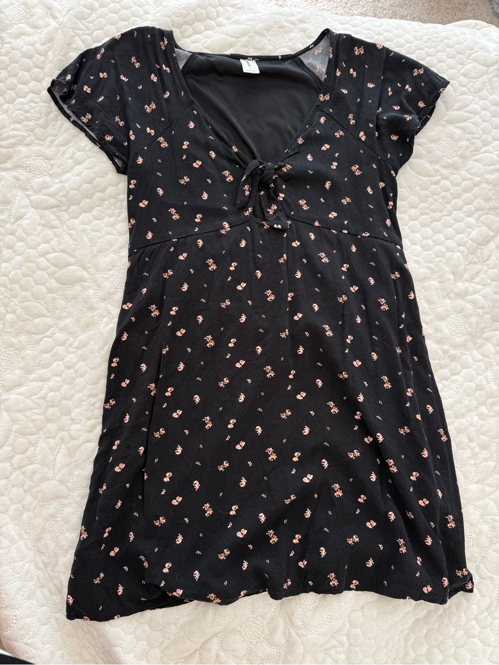 Abound Black Mini Dress with Pink Floral Print